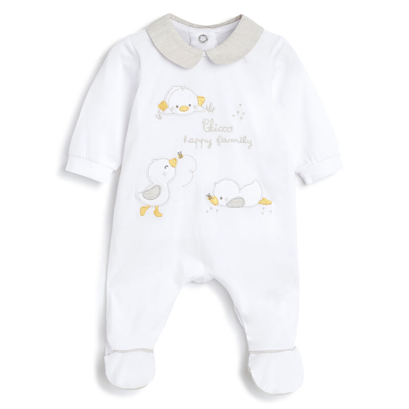Infants White Applique Nappy Opening Babysuit image number 0
